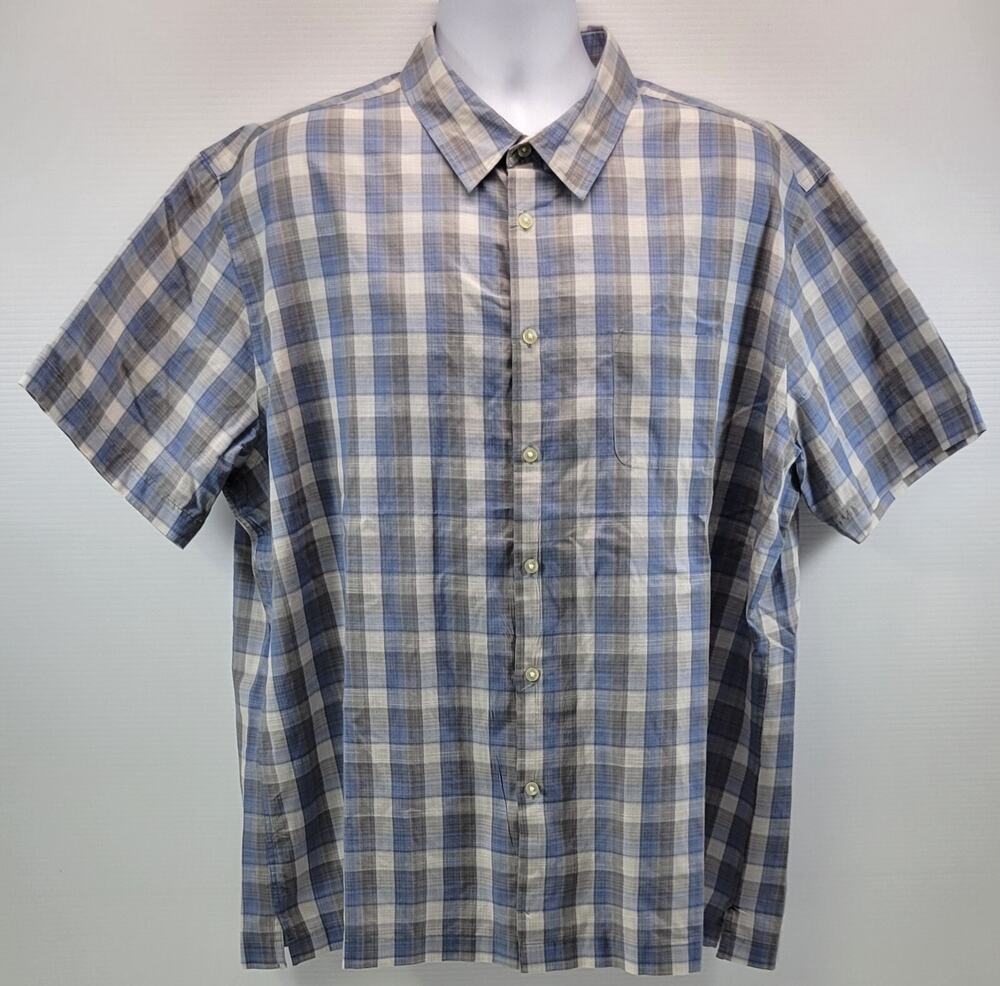 A) Van Heusen Men Plaid Check Blue White Short Sleeve Button Shirt XXL 18-18 1/2